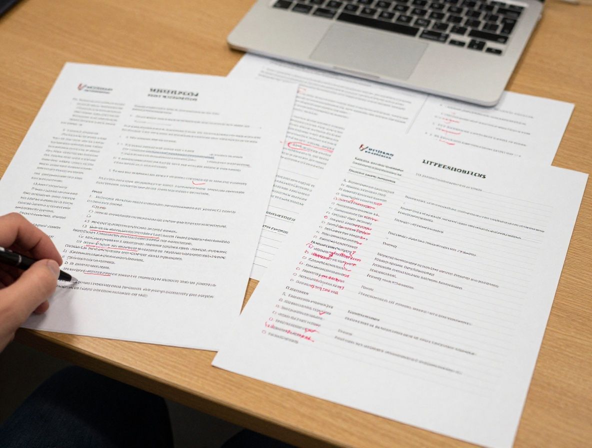 Преподаватель и студенты за большим столом редактируют распечатанные статьи с красными пометками, учебный класс в американском стиле с белой доской